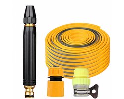 Waterpistool-drukspuit-Multifunctionele Hogedruk Tuinspuit -4-delige set - 2 metalen verbindingsstukken - 1 waterleiding van 5 meter lang-Regelbaar Spuitpistool voor Tuinslang - Waterspuit voor Autowassen, Tuinbesproeiing en Terrasreiniging