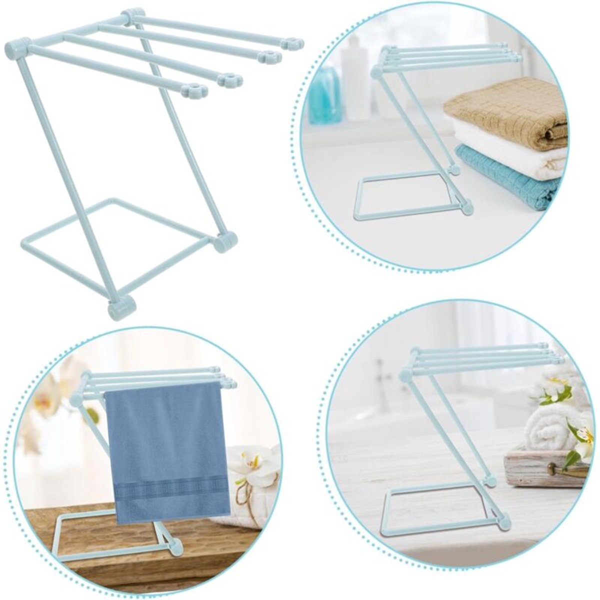 Opvouwbaar handdoekrek, verticaal ophangmodel, geschikt voor keukens en badkamers, lichtgewicht plastic stang, multifunctioneel handdoekrek, geschikt voor handdoeken en kopjes, en biedt opberg- en organisatiemogelijkheden, lichtblauw.