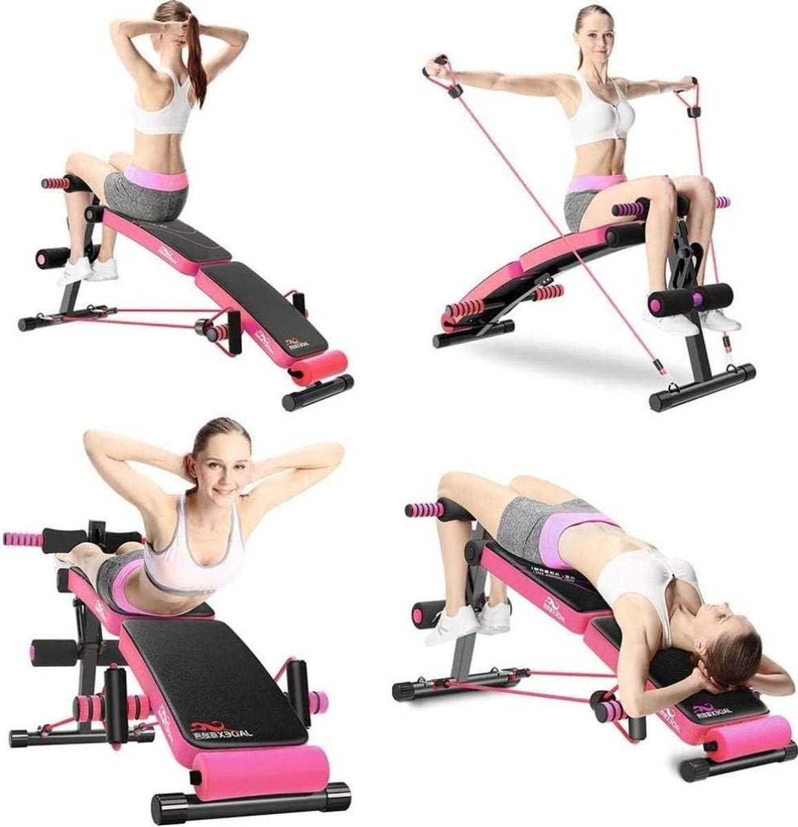 Fitness Stoel - Halterbank Bank - Kracht Training - Verstelbare Rugleuning - 127 cm Lengte - Zwart Paars