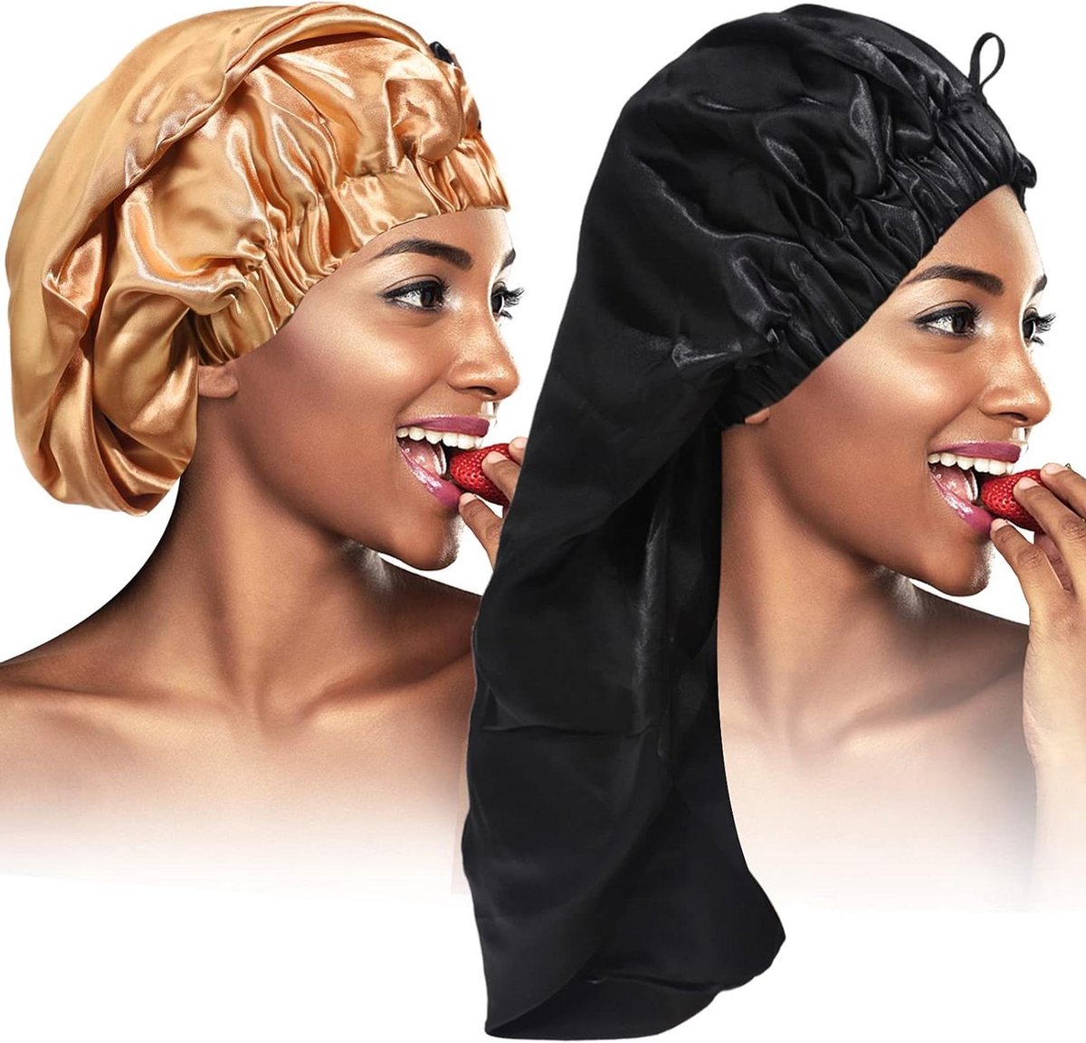 Haar Vlecht Bonnet - Slaapmuts - Bescherming Haar - Extra Lange Pasvorm - 2 Stuks - Zwart Khaki