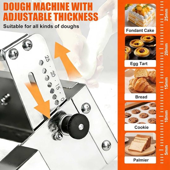 Deegfolie voor bladerdeeg, croissants en pizza's, instelbare dikte 0,2-25 mm, ideaal voor bakkerijen en thuisgebruik — afbeelding 2