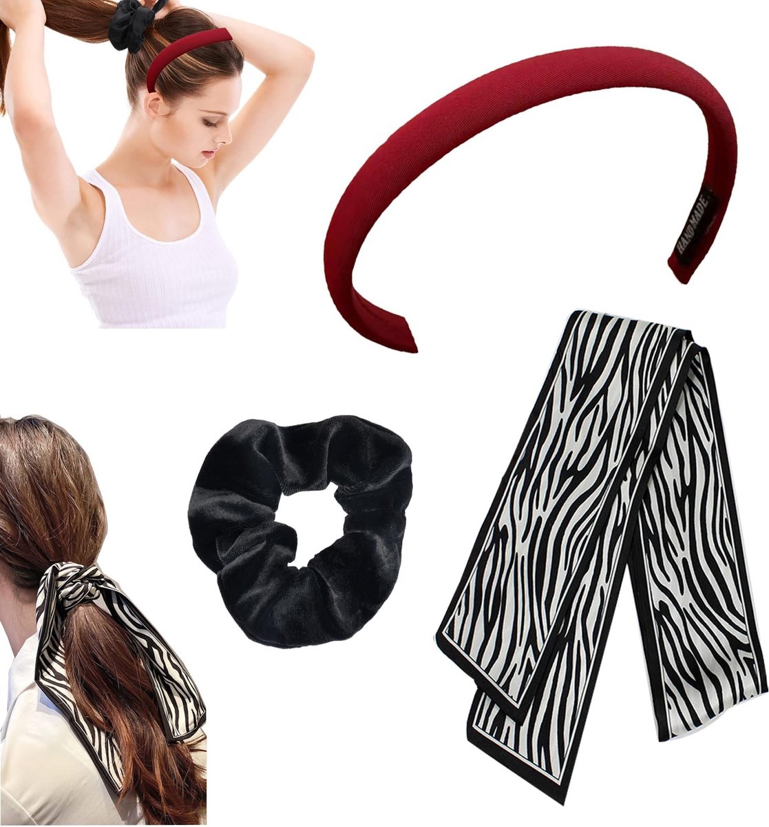 Dailygoods - Set van 3 Retro Haarelastiekjes voor Dames
