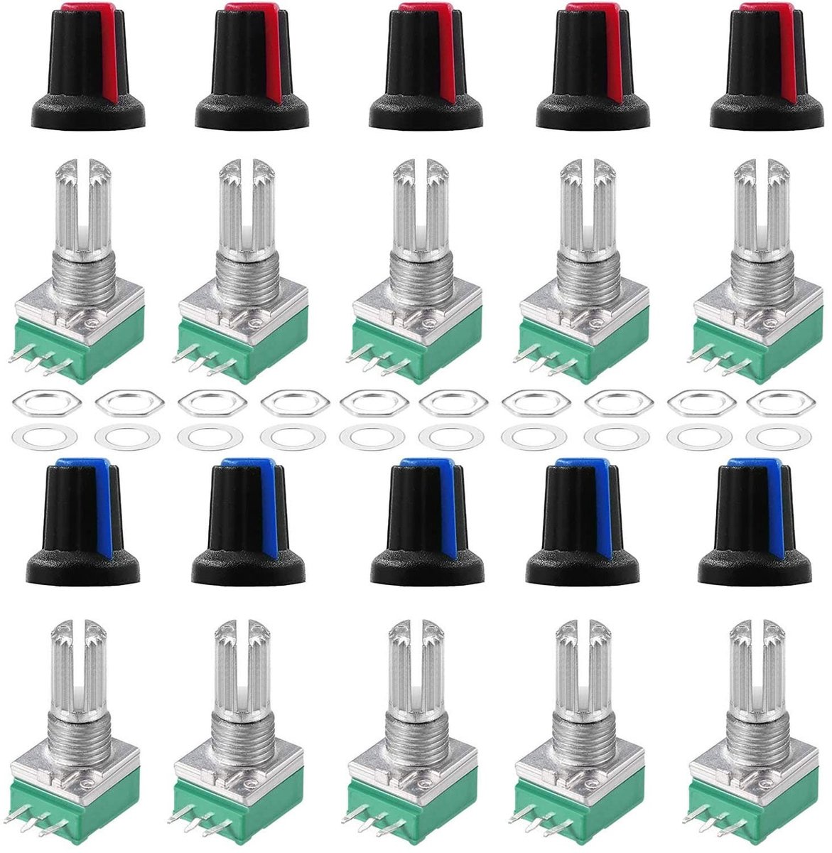 Dailygoods - 10 Sets RK097N B10K Potentiometer met Kunststof Knoppen