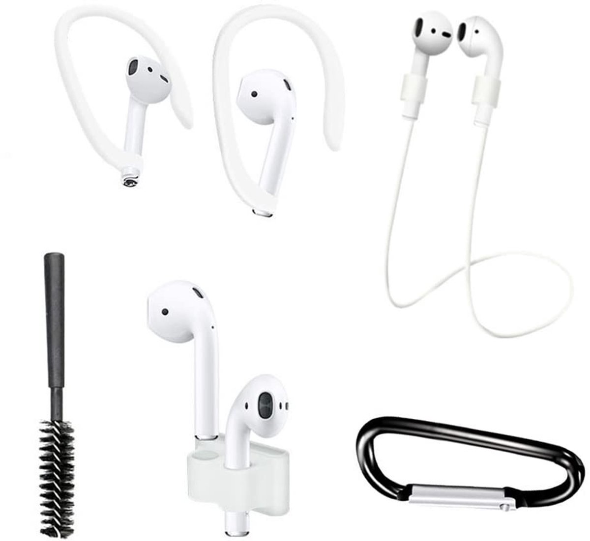 Dailygoods - Set van 6 Draadloze Oortelefoon Anti-Verloren Accessoires Wit