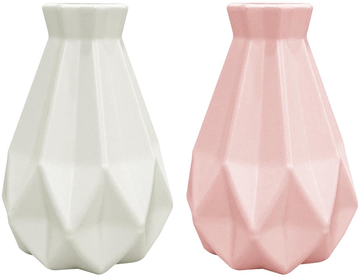 Dailygoods - Set van 2 Creatieve Kunststof Vazen voor Bloemstukken (Wit/Roze)