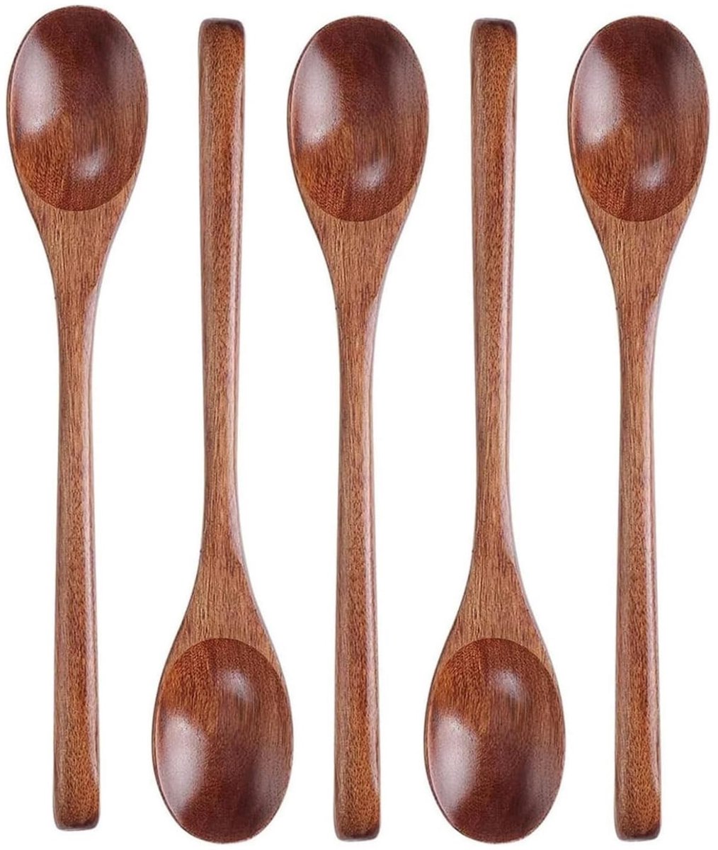 Dailygoods - Set van 5 Houten Lepels met Lange Handgreep voor Koken