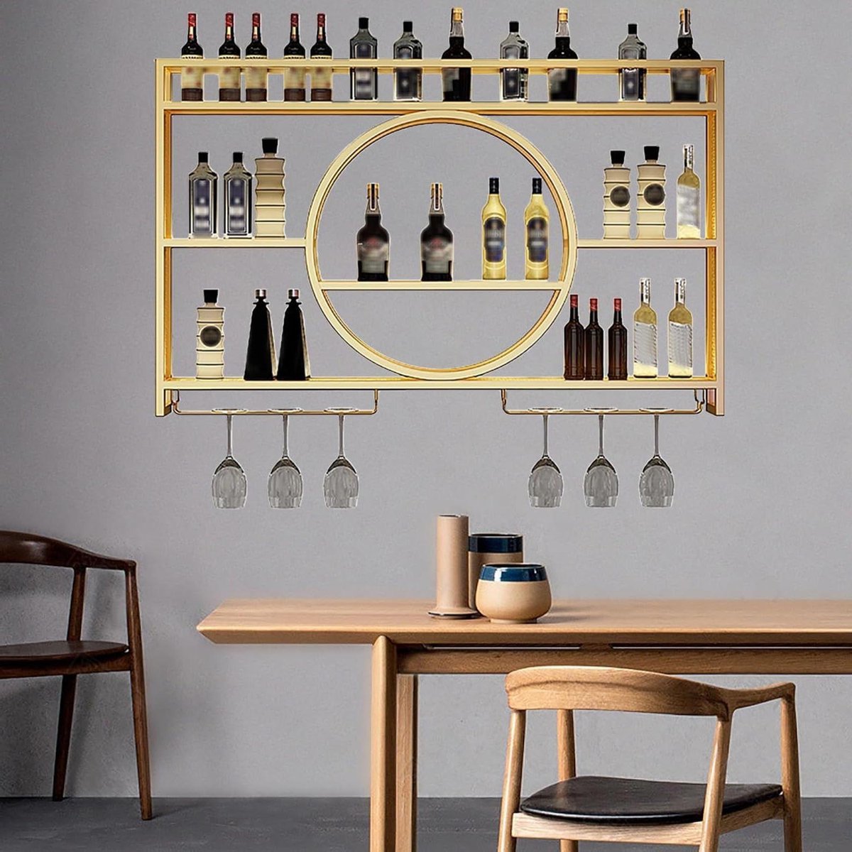 Wandrek Wijn - Fleshouder Bar - Wijn Opslag - Aanpasbare Lay-out - 55cm Breed - Goud