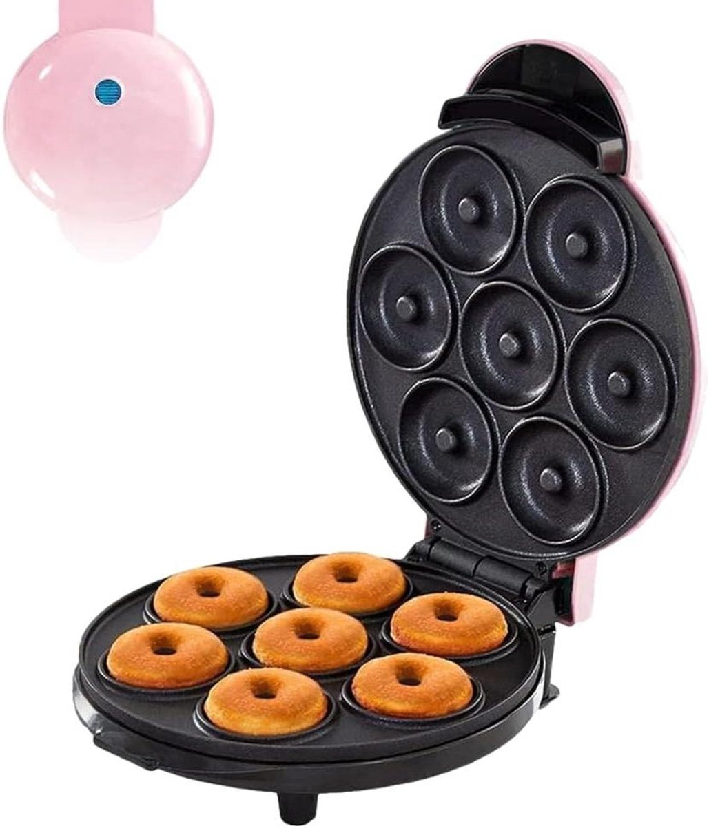 Mini Donut Maker - Apparaat voor Donuts - Zelf Gebakjes Maken - Antiaanbaklaag - 7 Gaten - Rood