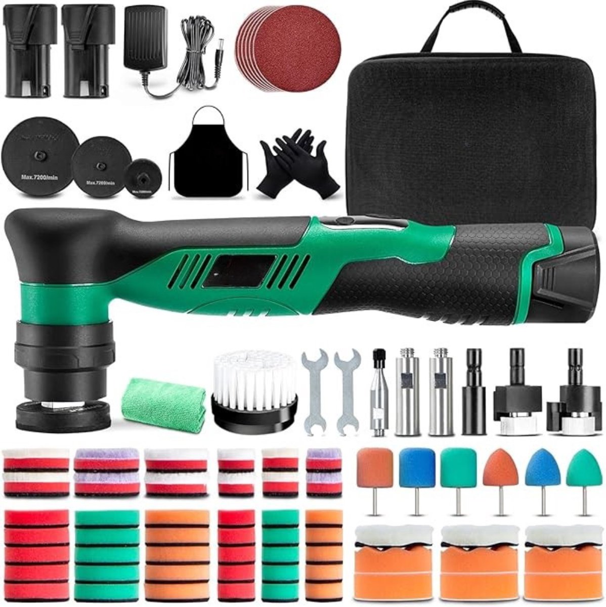 TIM® Polijstmachine Auto - Polijstset - Polijstmachine - Inclusief Accessoires - Draadloos - Zwart - 36cm x 25cm x 16cm