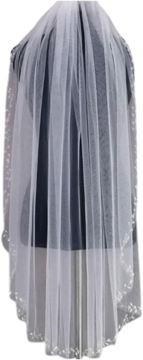 Bruidssluier - Bruidsaccessoire - Bruiloft - Kraalrand versiering - 100cm - Wit