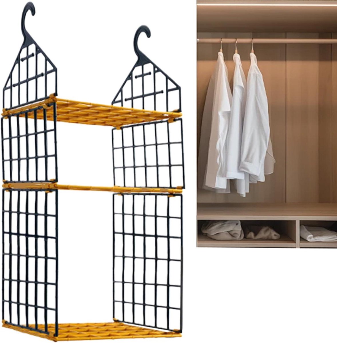Kast Organizer - Opberger Vakken - Kleding Sorteren - Stabiele Constructie - 10x33x10 cm - Geel