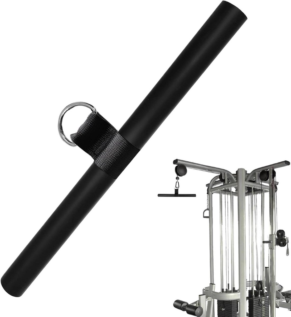 Katrol Machinestang - Lat Handvat - Gewichtheffen Training - Zwaar Stalen Frame - 40 cm - Zilver