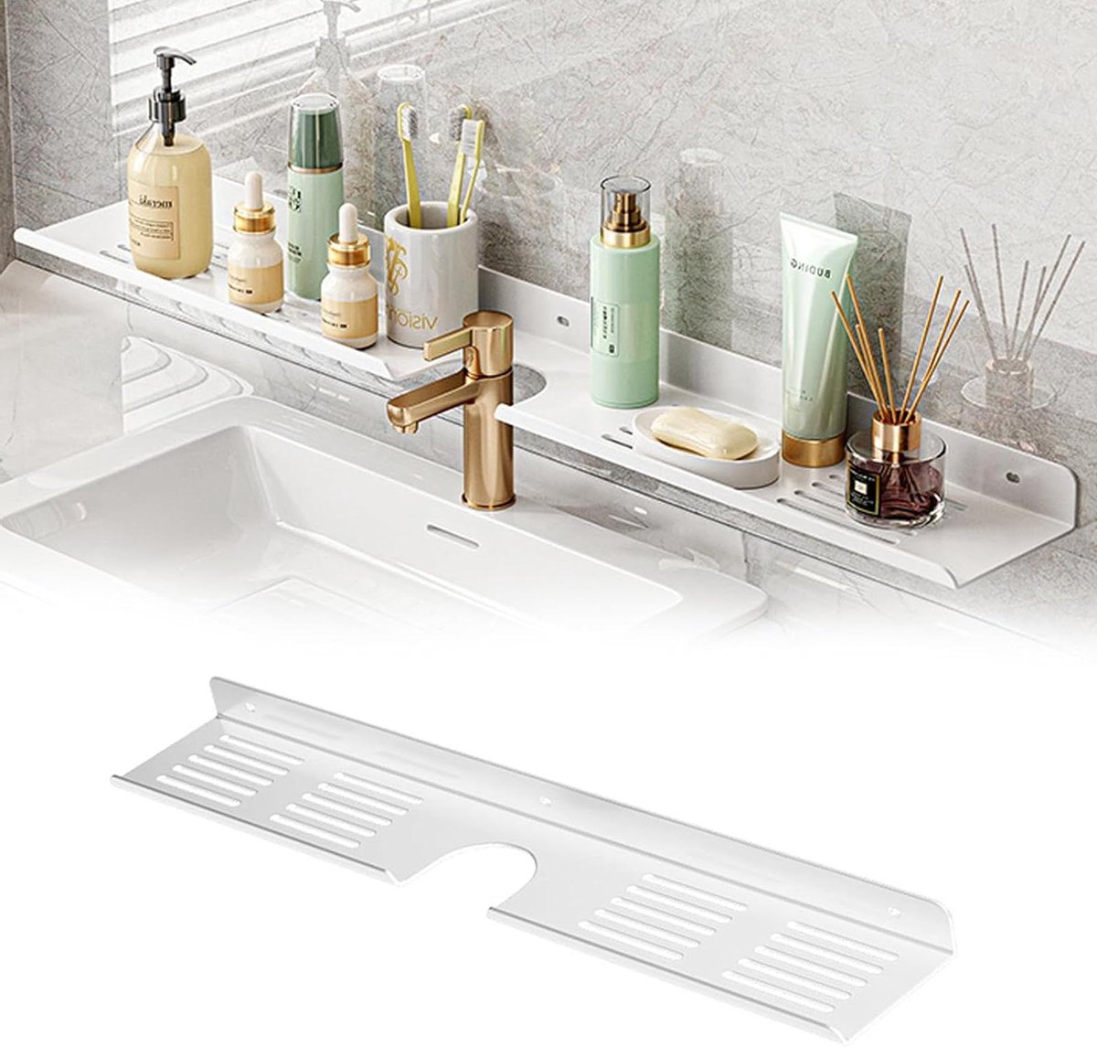 Afdruipmat Keuken - Kraanmat Organizer - Aanrecht Droog - Zelfledigend Water - 60 cm - Wit