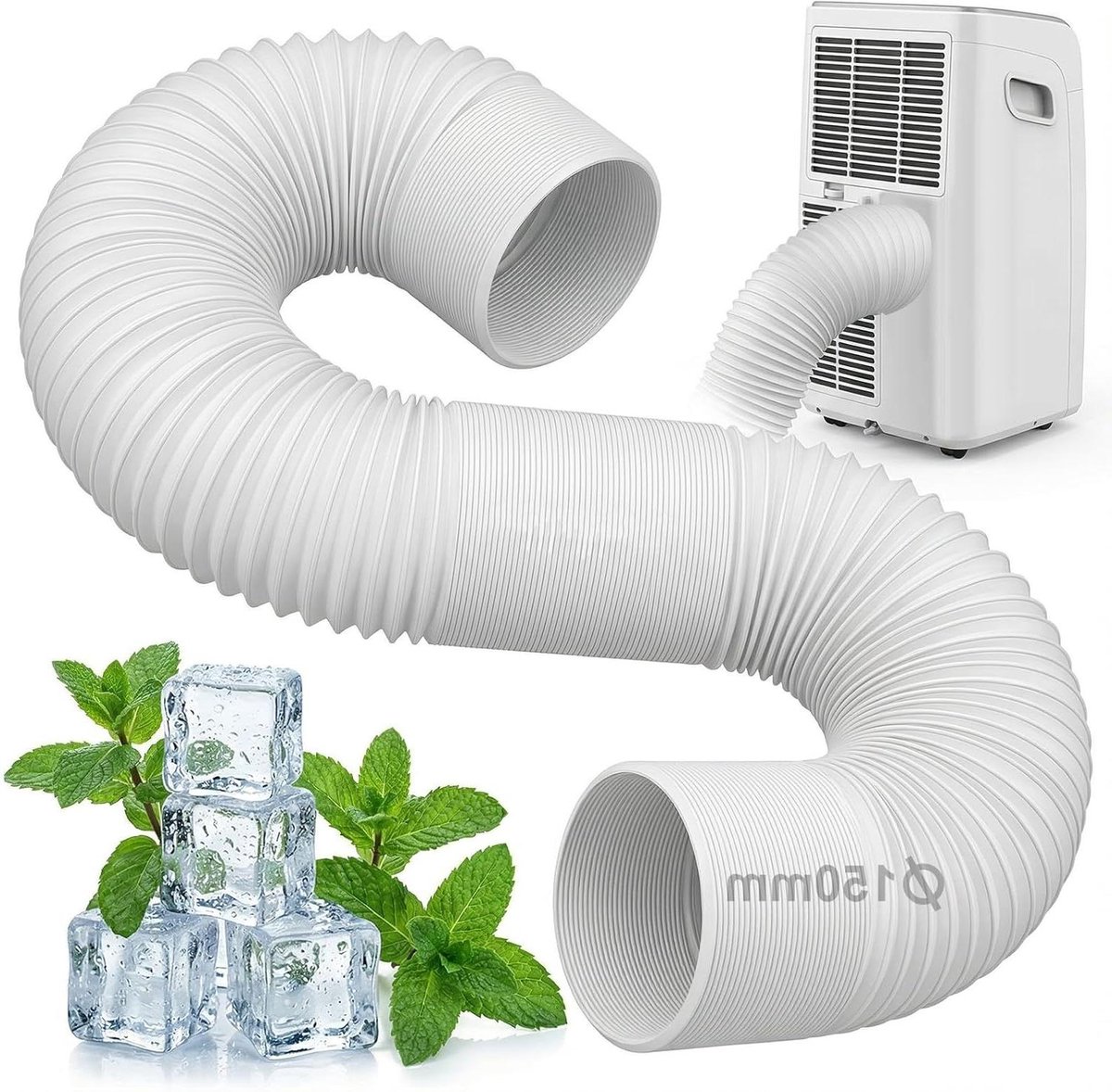 Afvoerslang - Flexibele slang - Ventilatie - Inclusief klemmen - 150 mm x 2 m - Grijs