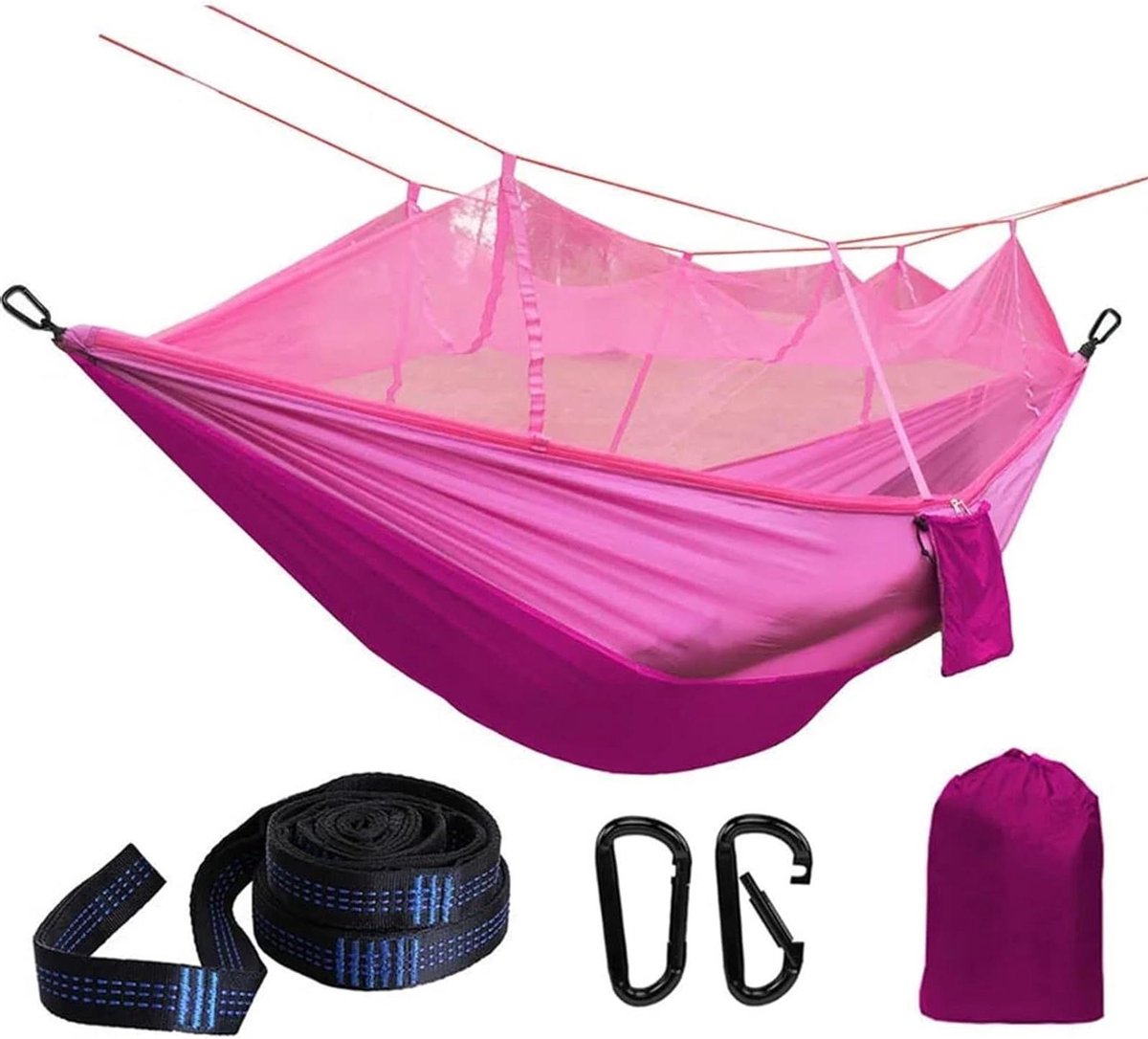 Draagbare Hangmat - Opknoping Stoel - Outdoor Ontspanning - Met Klamboe - 260 x 140 cm - Roze
