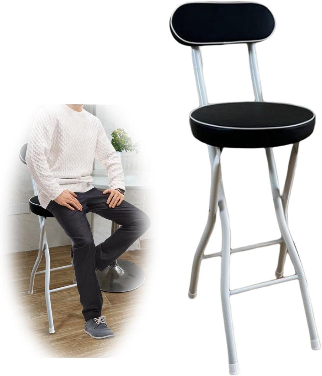 Keuken Klapstoel - Opvouwbare Kruk - Extra Zitplaats - Met Rugleuning - 65cm - Zwart