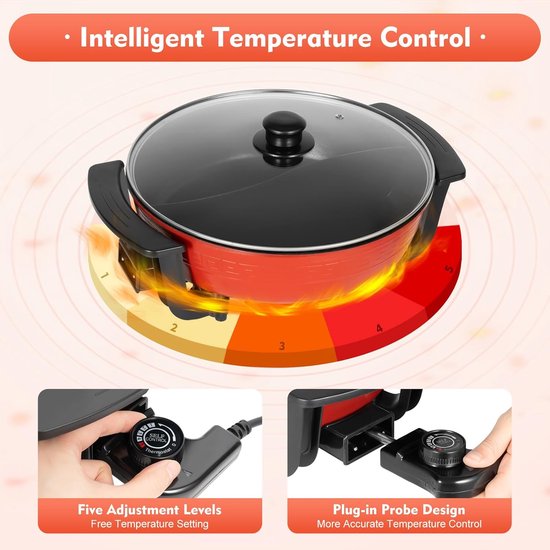Hotpot Pan - Elektrische Chinese Fondue Pan - Fonduepan - Electrisch - 2 Vakken — afbeelding 5