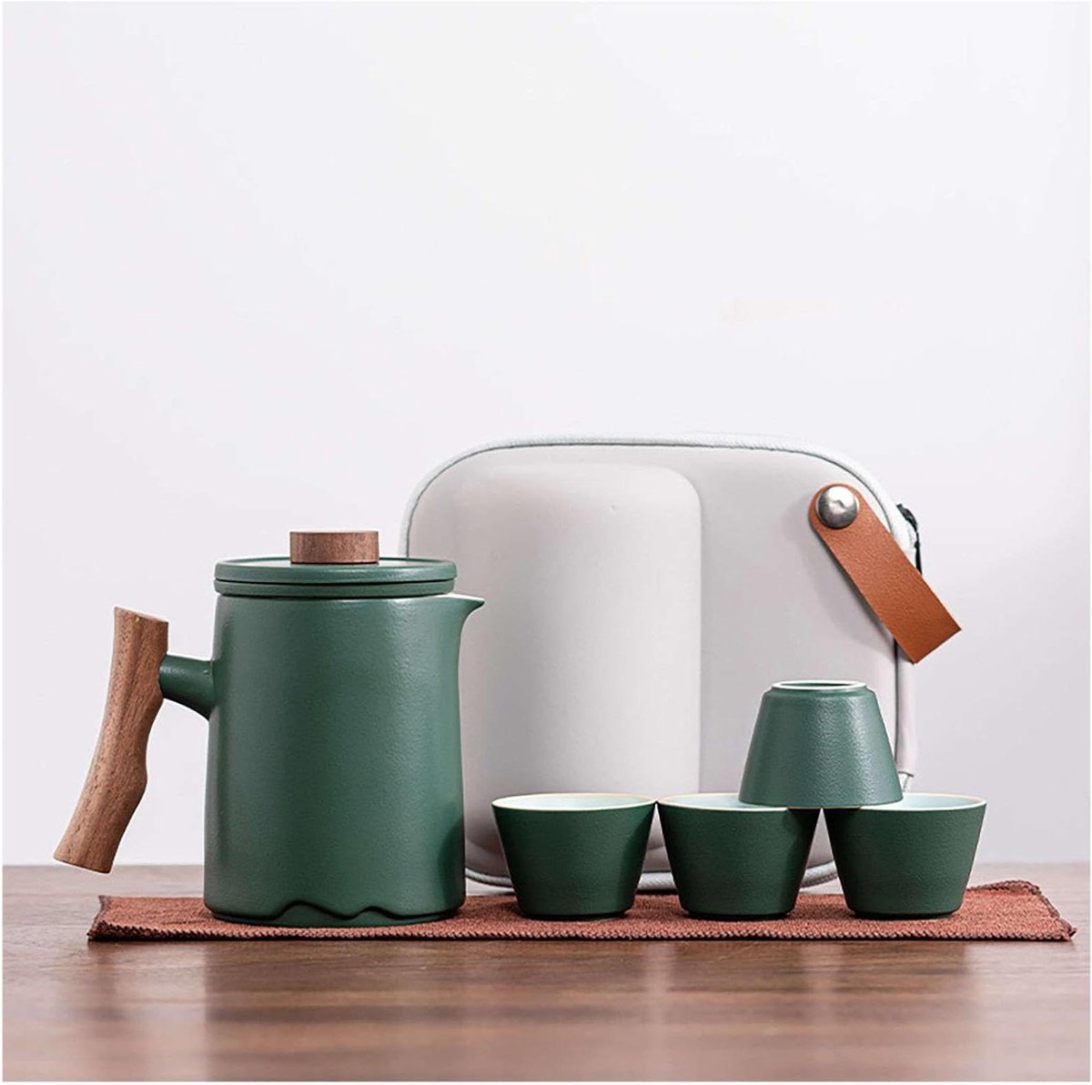 Theeservies - Chinese set - Thee moment - Draagbare reisset - 450 ml theepot - Donkergroen