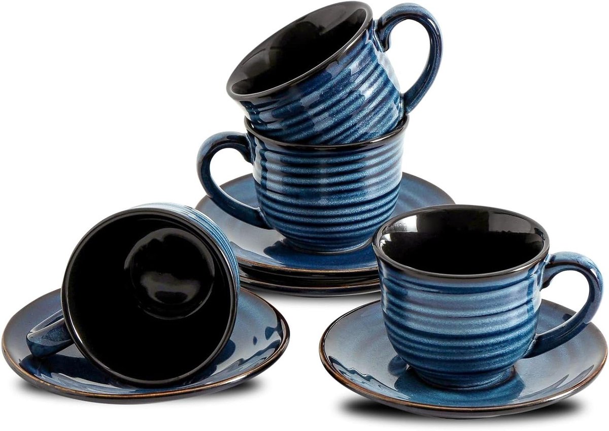 Cappuccino Kopjes - Thee Kopjes - Genieten van Drankjes - Set van Vier - 227 ml - Marineblauw