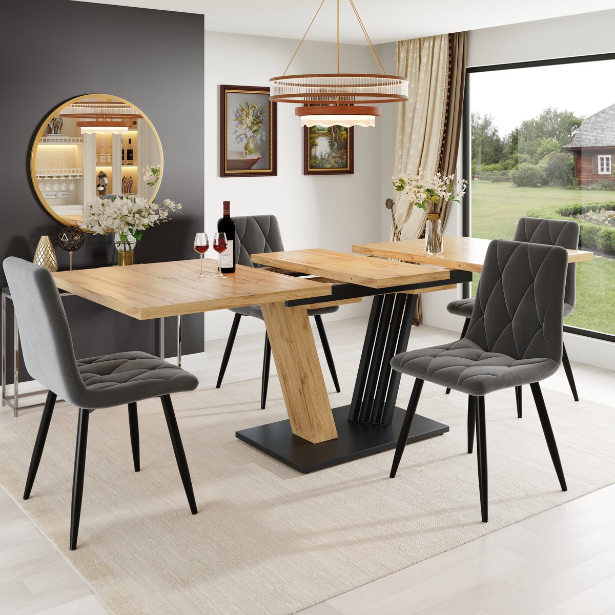 MODFU - Uitschuifbare Eettafel - Vleugelvormige Poten - Klassiek - MDF En Metaal - Houtkle