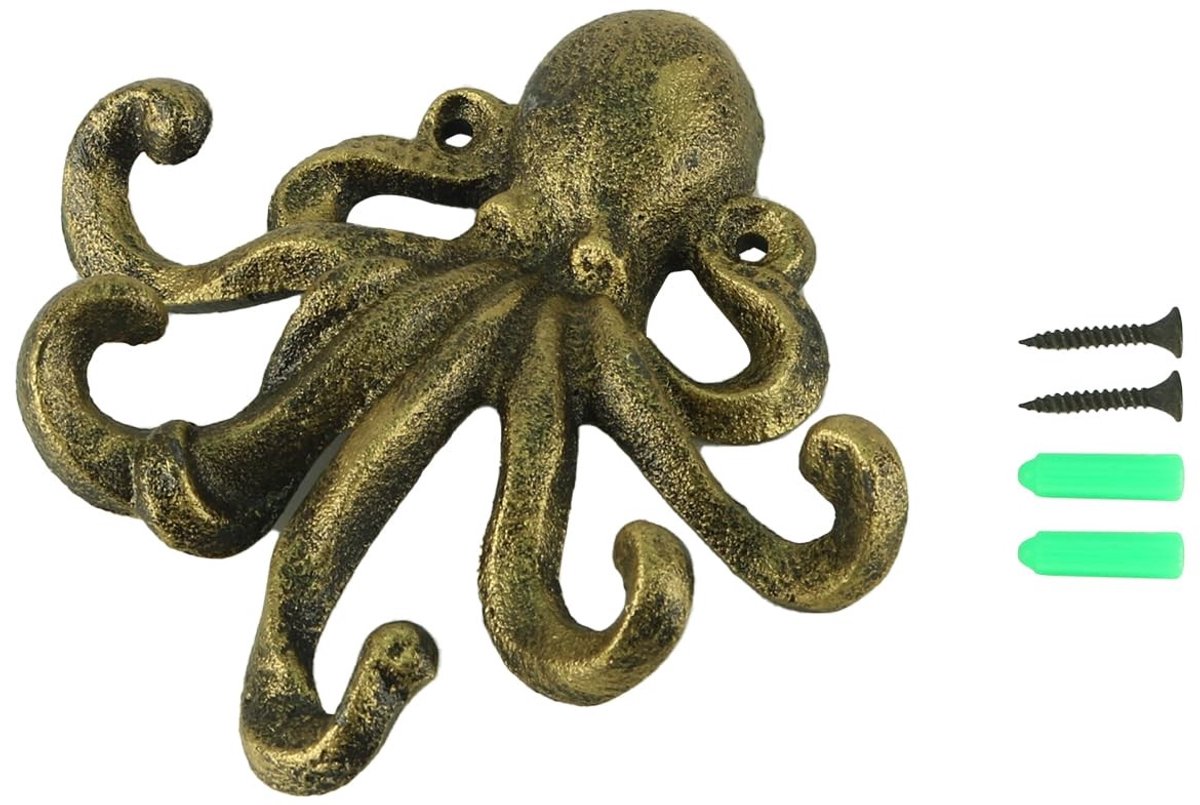 Cosensi - Dailygoods - Dailygoody - Gietijzeren Octopus - Multifunctionele Muurhaak - Decoratief voor Entree Hal - Handig voor Sleutels en Jassen - Gewicht 100 Gram - Geschi
