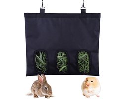 Cosensi - Dailygoods - Dailygoody - Konijnencavia's Hooi Voederzak - Wasbaar Hangend Voederhooi - Handige Voederdispenser - Zwart - Voor Kleine Dieren - 3 Ramen