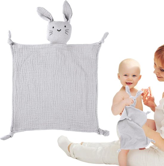 Konijntje Knuffel - Veiligheidsdeken Deken - Kalmeren Baby - Biologisch Katoen - 30x30 cm - Wit — afbeelding 3