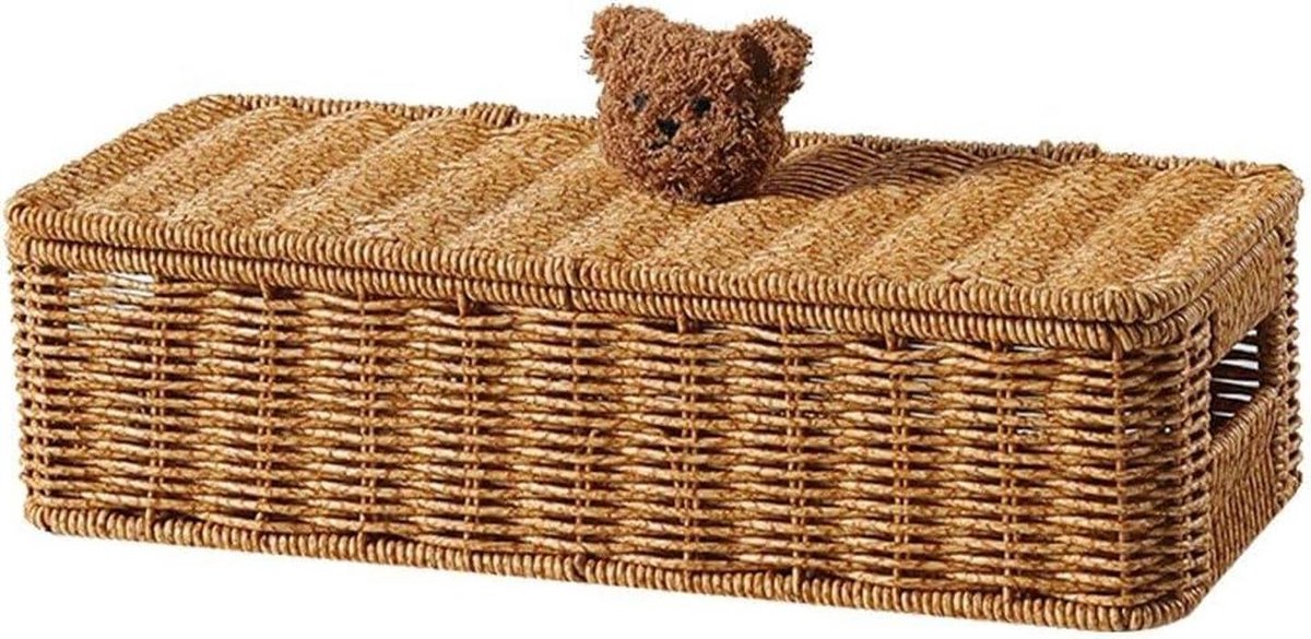 Opbergmand met Deksel - Geweven Organizer - Ruimte Ordenen - Met Deksel - 35.5 cm - Lichtbruin