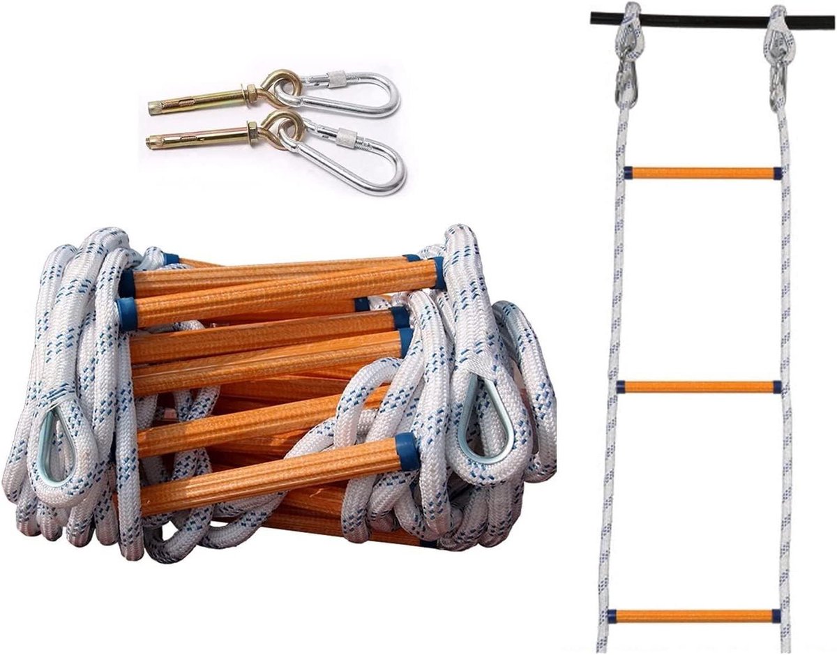 Touwladder Vluchtladder - Veiligheidsladder Klimladder - Technische Training - Vlamvertragend Materiaal - 8 Meter - Zwart