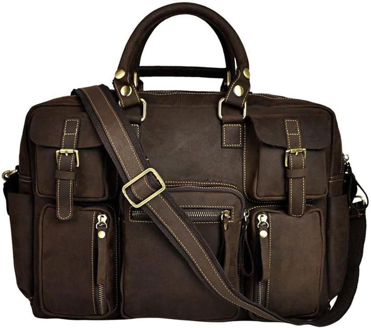 Laptoptas Leer - Aktetas Heren - Zakelijk Vervoer - Grote Capaciteit - 39cm - Bruin