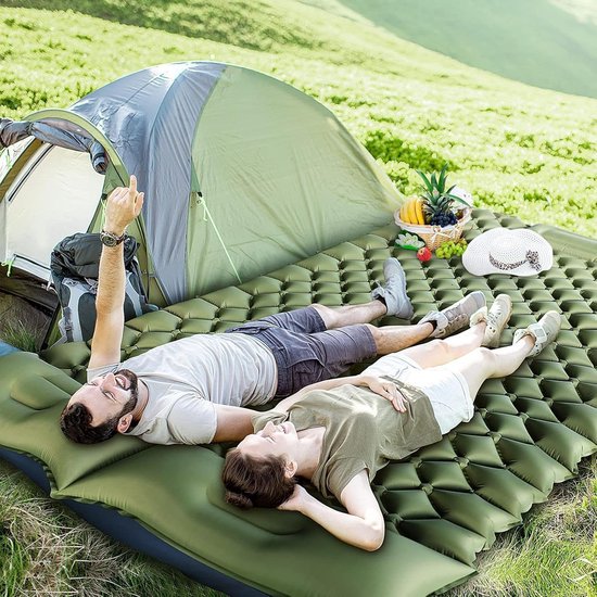 Kampeer matras - Slaapmat - Buiten slapen - Ingebouwde voetpomp - 200x120cm - Legergroen — afbeelding 4