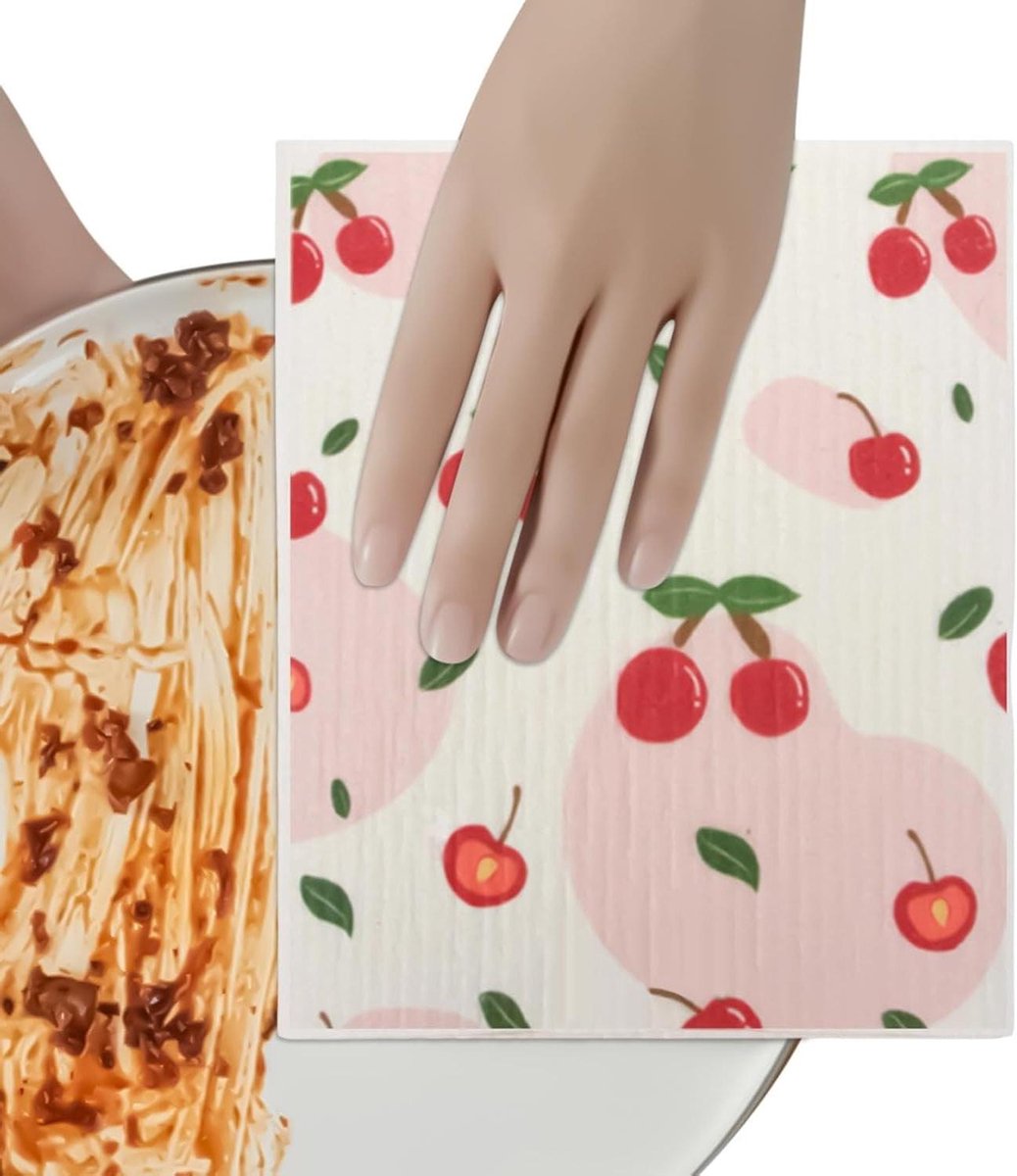 Keuken Afwasdoeken - Houtpulp Doeken - Keuken Schoonmaken - Snel Drogen - 18 cm - Kers