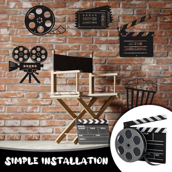 Metalen Muurdecoratie - Home Cinema - Film Sfeer Creëren - Set van 5 - Diverse Maten - Zwart — afbeelding 4