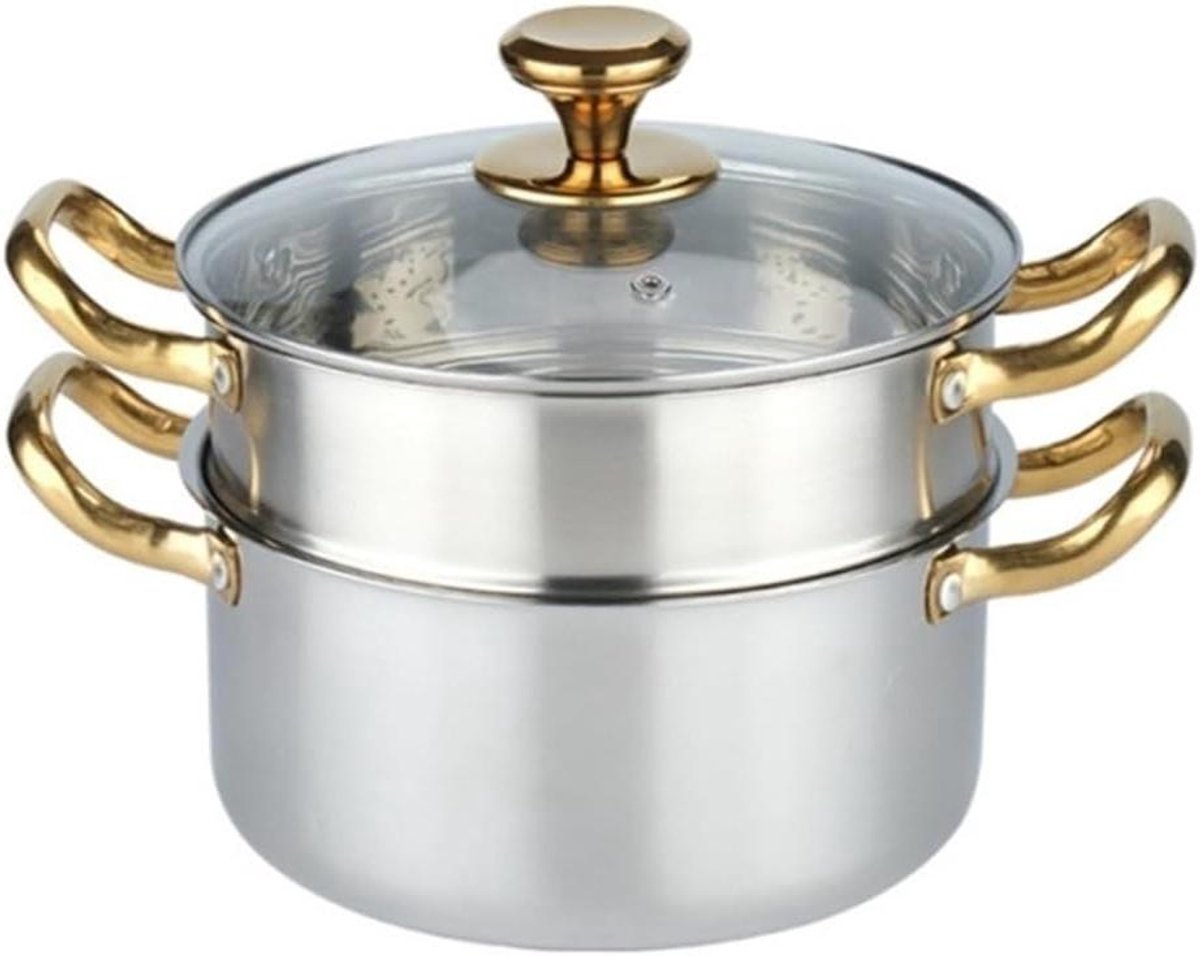 Stoompan RVS - Kookpan stomer - Gezond koken - Grote capaciteit - 24cm - Goud
