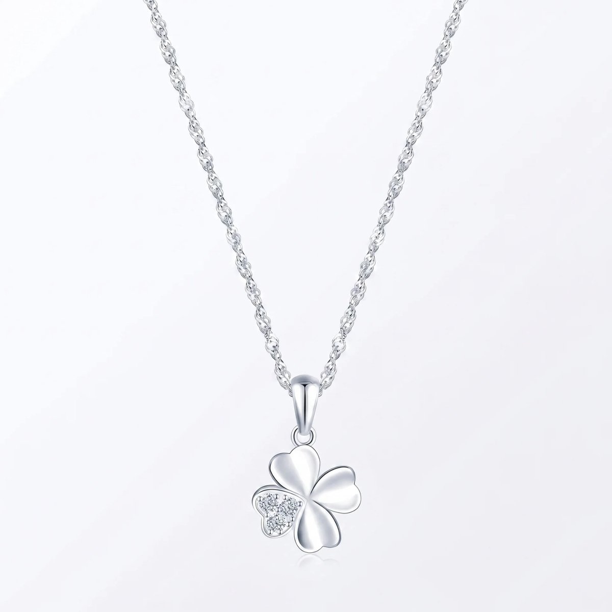 Studio Aurélie Ketting - RVS - Zilverkleurig 40 + 5 cm - Klaverketting - Sieraad Vrouwen - Zilverkleurige Ketting - Juwelen Dames