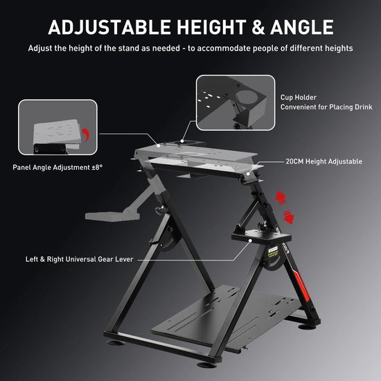 NordHaus Stuurwielstandaard - Sim Racing Cockpit Frame - Verstelbare Racing Wheel Stand met Versnellingspookhouder - Opvouwbaar - Zwart — afbeelding 4
