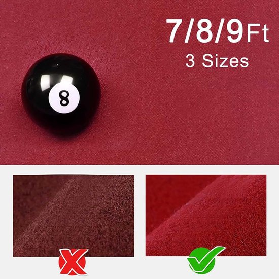Biljartdoek pooltafel vilt, rood snel zwembaddoek, kamgarenmix biljartdoek met 6 viltstroken voor 7' 8' 9' voettafel biedt uitstekend doekrekvermogen 9FT — afbeelding 3