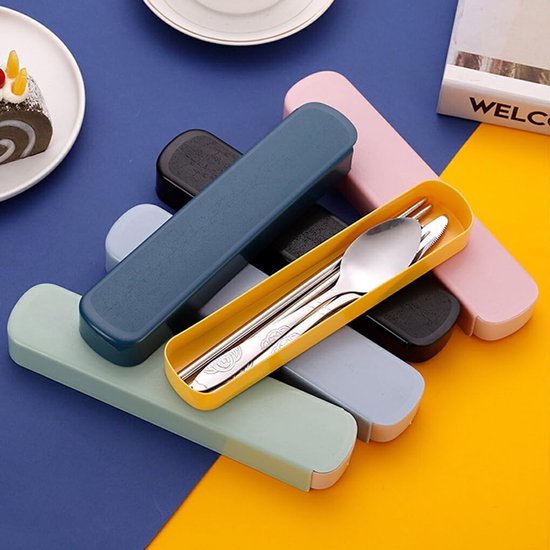Besteekservies Opbergdoos - Reis Etui - Onderweg Eten - Lichtgewicht Ontwerp - 20 cm - Blauw — afbeelding 4