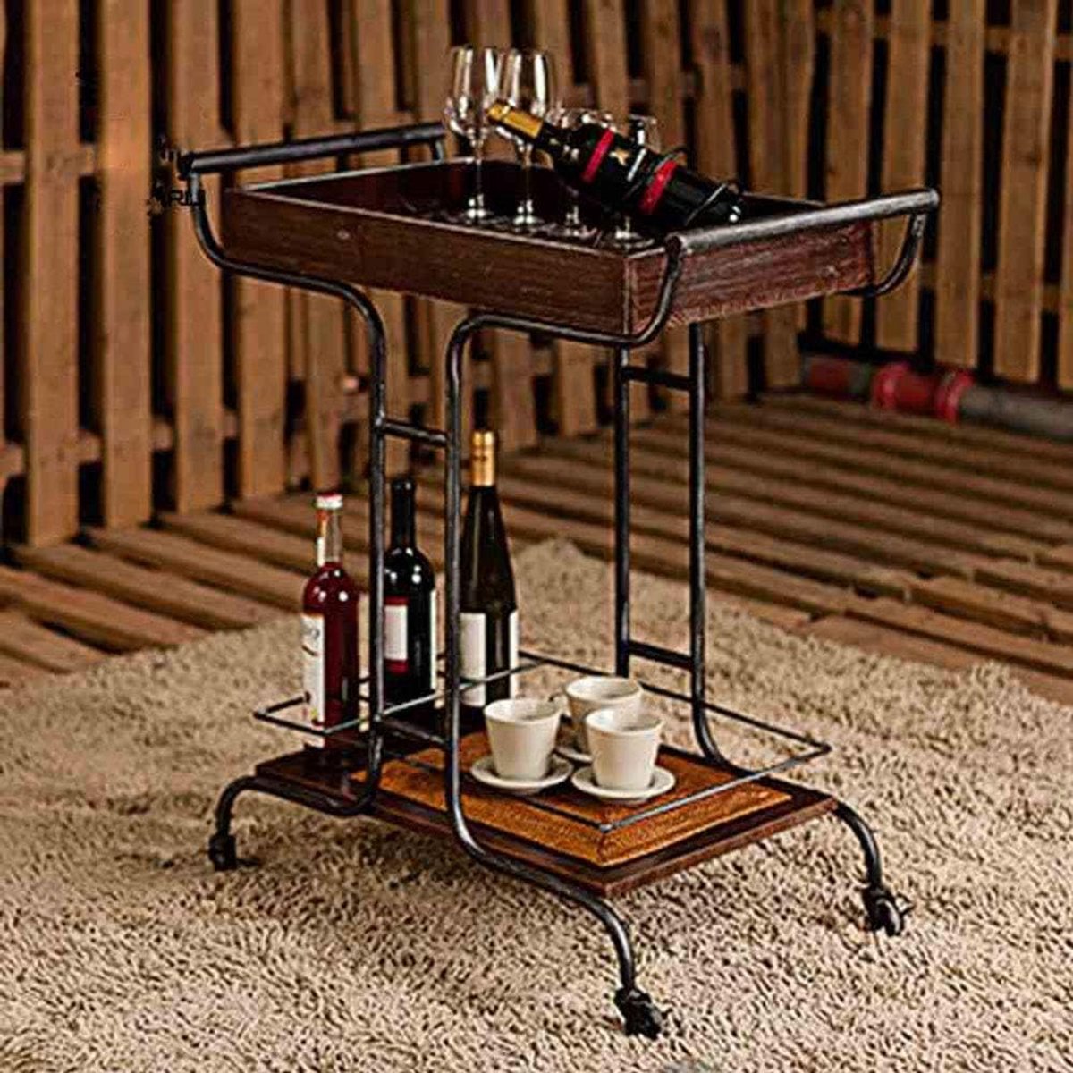 Medical Trolley Serving Cart Kitchen Bar Cart on Wheels 77x40x81 cm – 2 Tier Wine & Glass Storage Rack Rolling Mobile Trolley with 4 Caster Wheels & Brake Lock – Mobili Bella