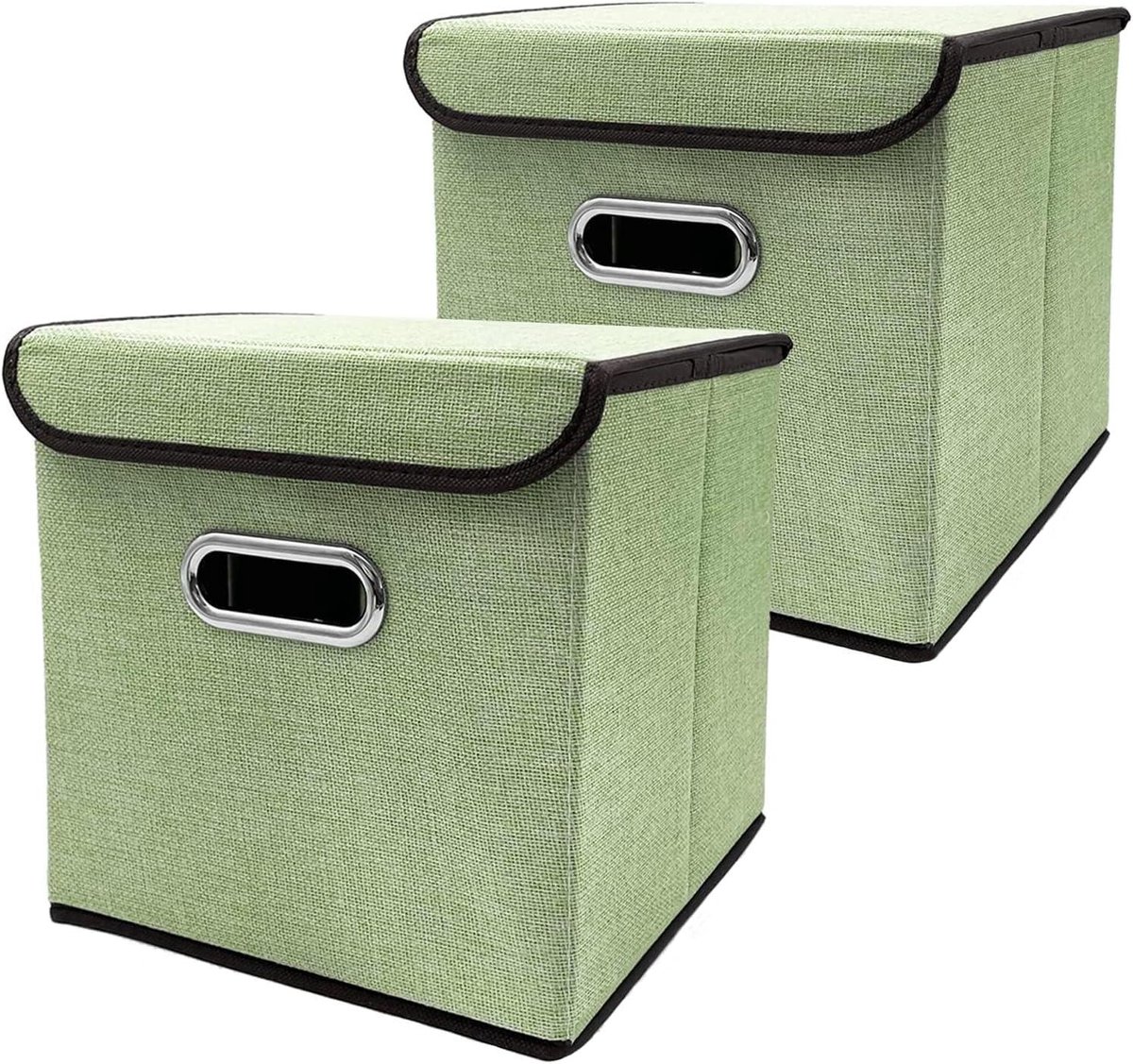 Vouwdozen Set - Opbergmanden Deksel - Ruimte Ordenen - Inklapbaar Ontwerp - 2 Stuks 25cm - Groen