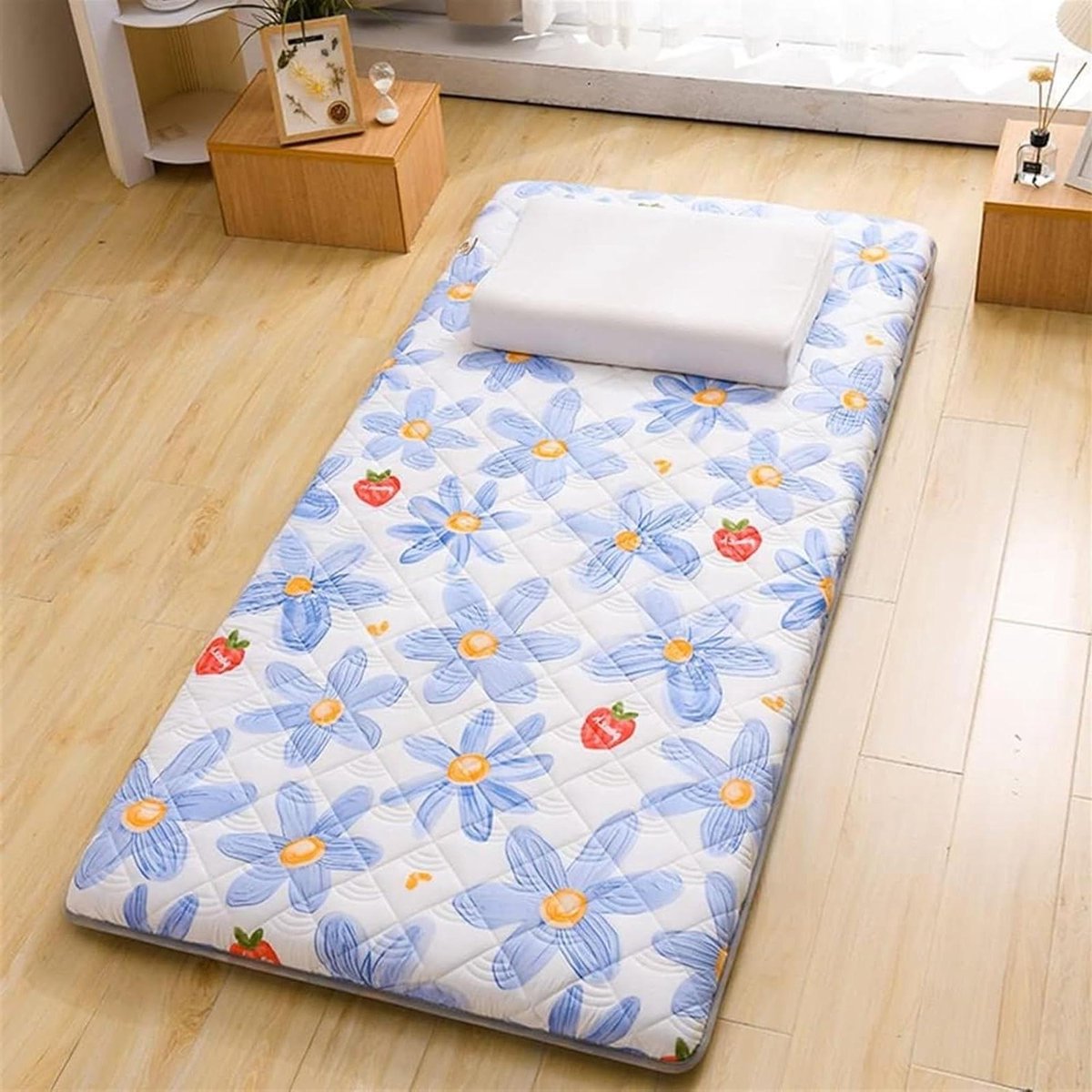 Japanse Futon Matras - Zachte Vloerbedekking - Comfortabel Slapen - Opvouwbaar Ontwerp - 180x200cm - Blauw