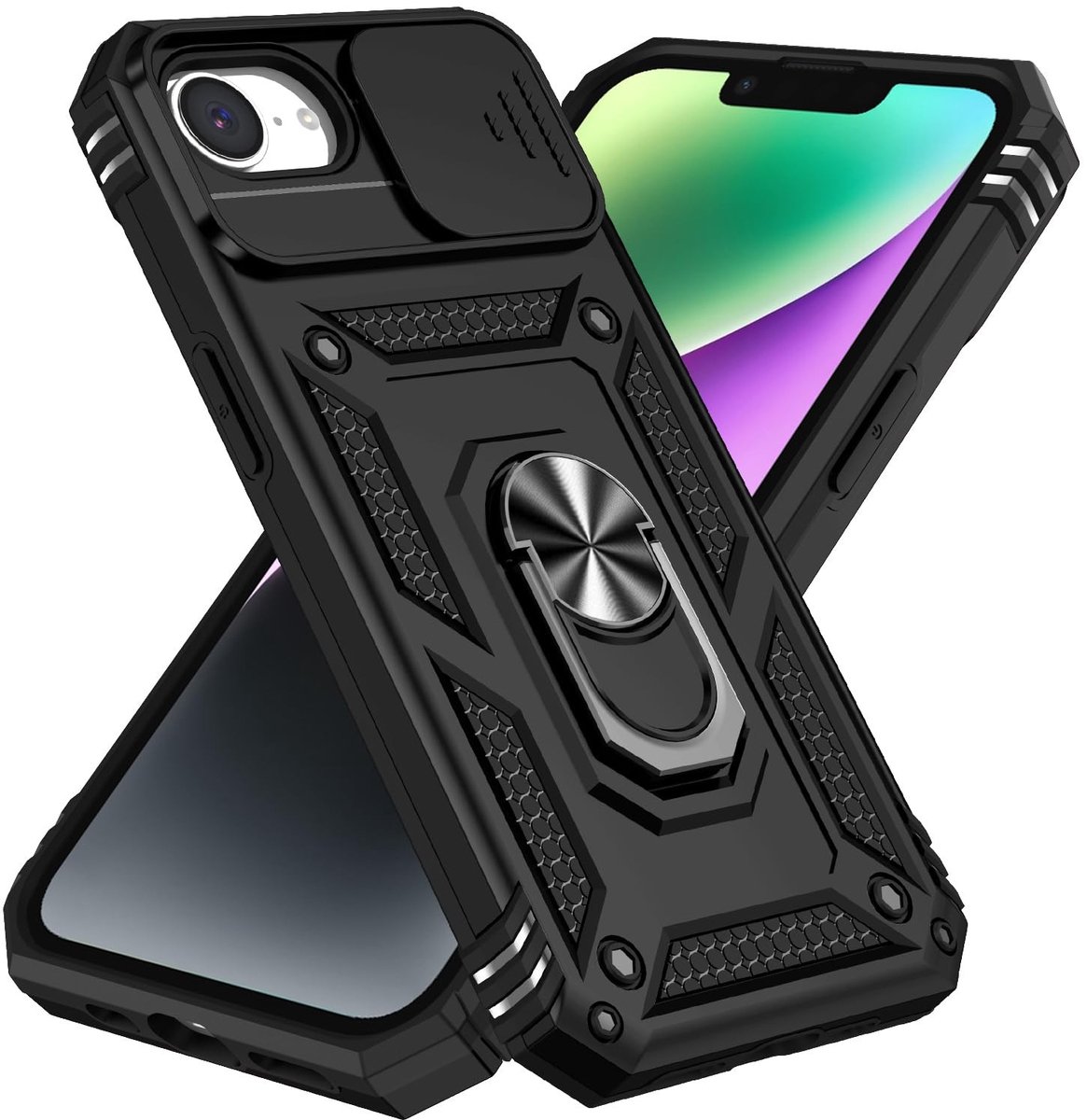 Dailygoods - Telefoonhoes voor iPhone met Schuifcamerabescherming en 360° Ringhouder
