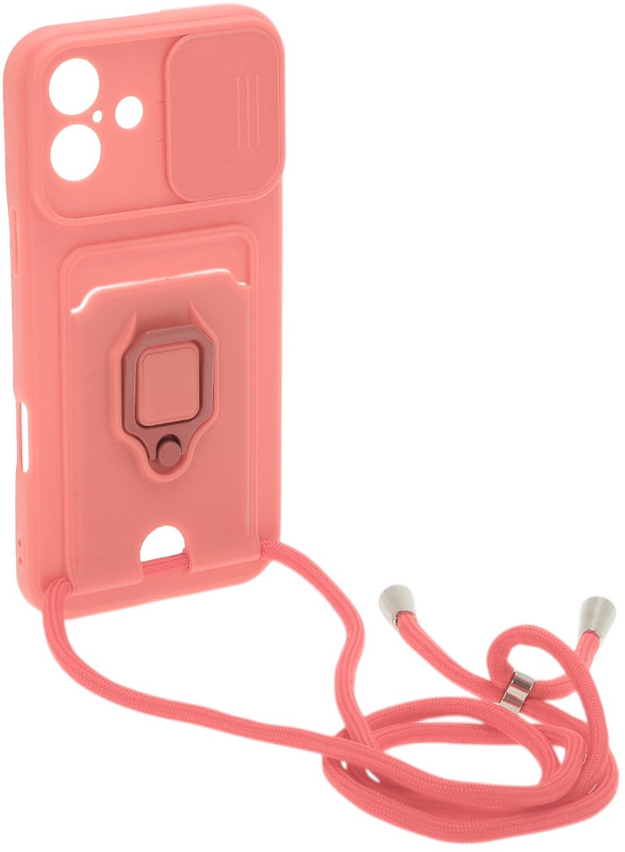 Dailygoods - Telefoonhoesje met Verstelbare Halsketting voor iPhone16 Plus Roze