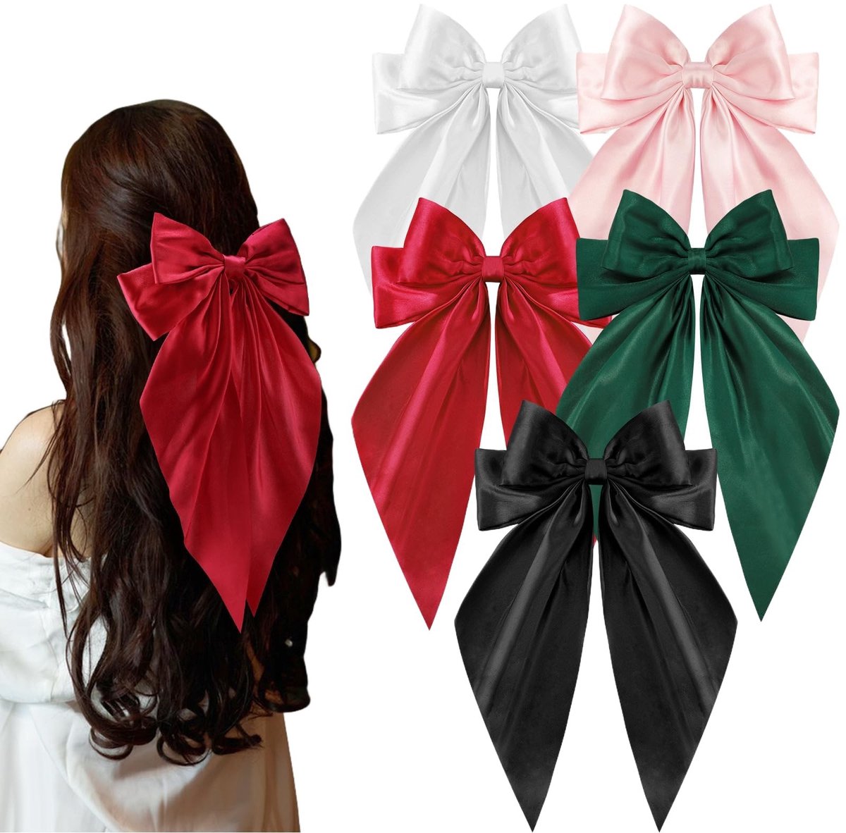 Dailygoods - Set van 5 Satijnen Haarstrikken voor Kerstmis