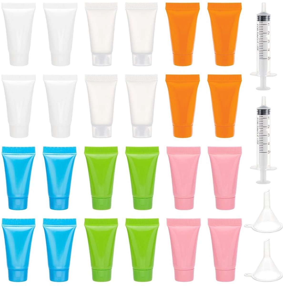 Dailygoods - Set van 24 Lege Knijptubes met Trechters en Spuiten voor Reizen