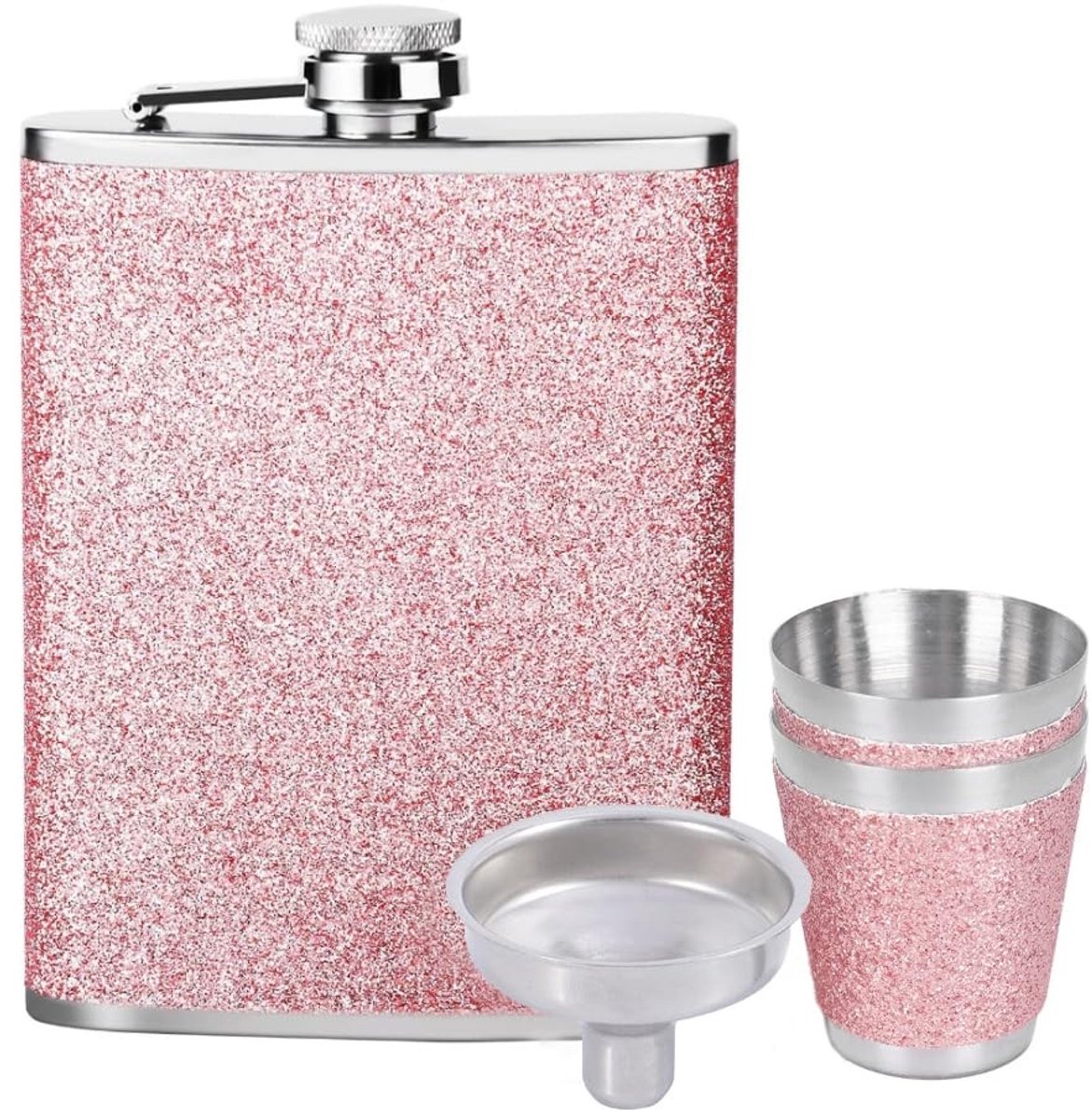 Dailygoods - Roestvrijstalen Heupfles Set, 4-delig met Glazen en Trechter