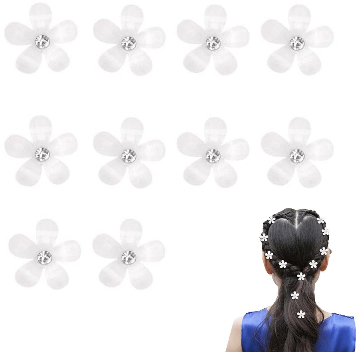 Dailygoods - 10 Stuks Mini Witte Bloem Haarclips voor Vrouwen