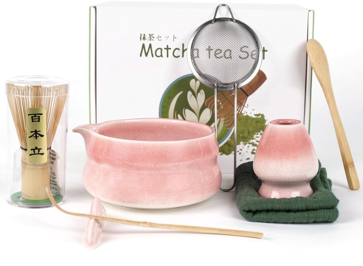 Dailygoods - 8-delige Matcha-set met Keramische Schaal en Bamboebezem
