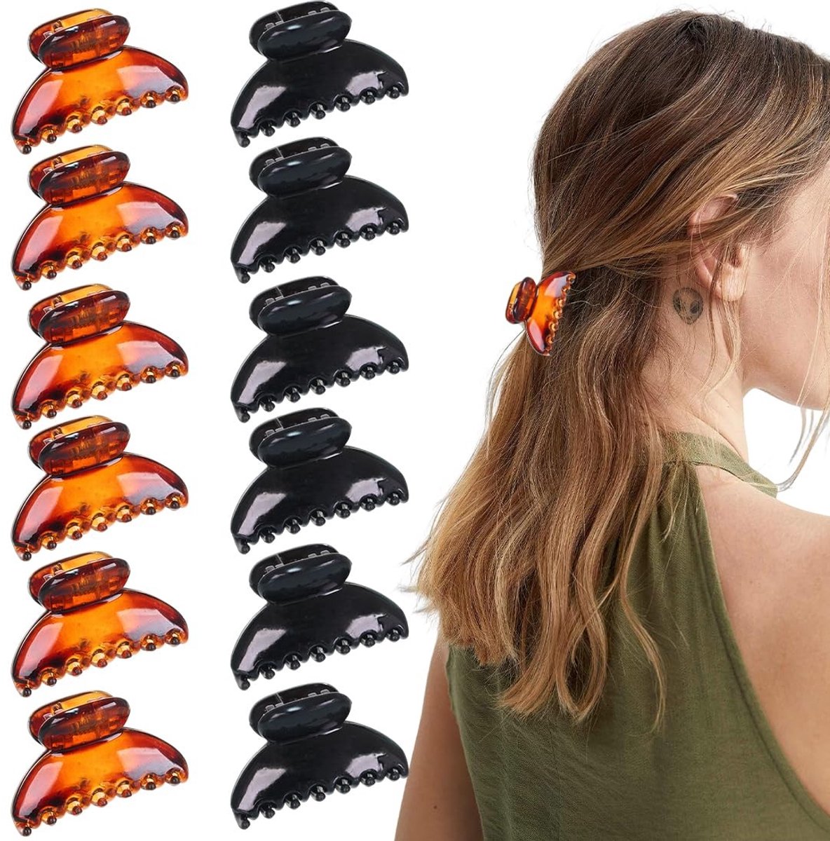 Dailygoods - Set van 12 Mini Haarclips met Dubbele Tanden in Diverse Kleuren