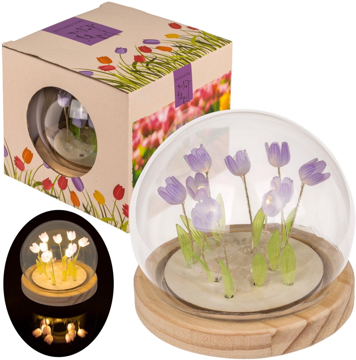 Dailygoods - LED Mini Decoratieve Lamp Tulp met Houten Sokkel